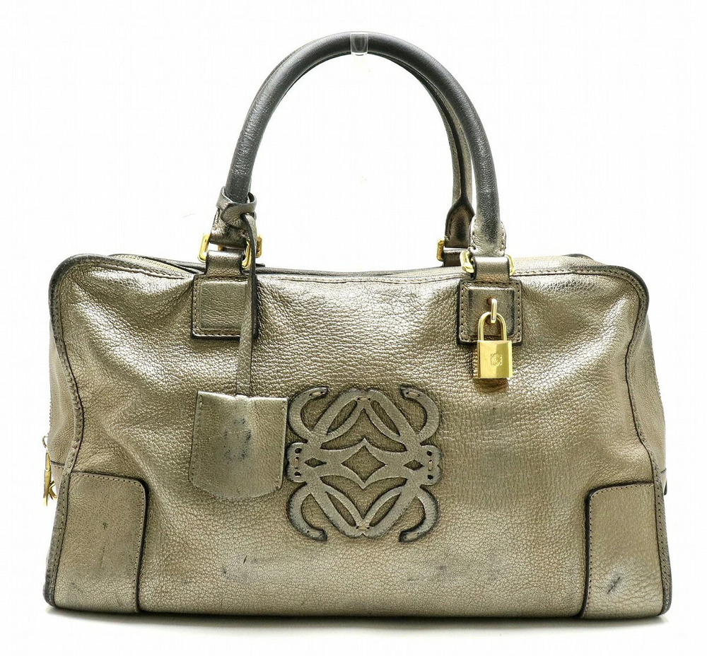 Loewe Amazona Handbag Boston Bronze Brown Gold Leather